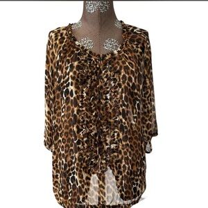 Express Leopard Ruffle Tunic Blouse - Brown & Black